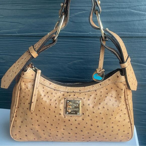 DOONEY & BOURKE Tan Y2K Ostrich Leather Hobo Baguette Zip Zip Shoulder Bag - Picture 1 of 13